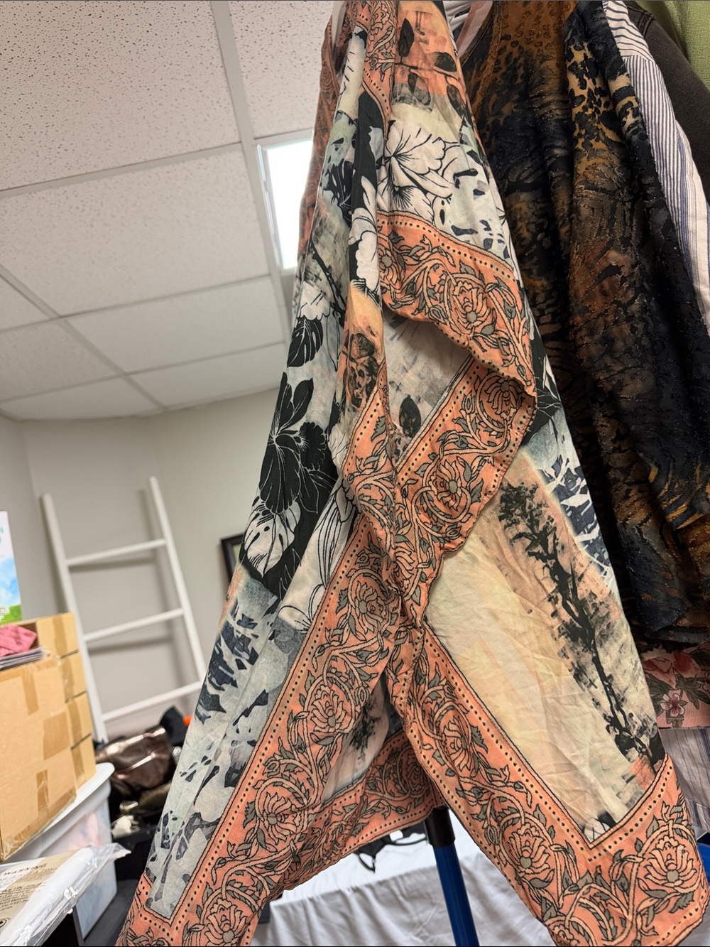 Tolani Peach Black Floral Patchwork Kimono - Picture 2 of 4